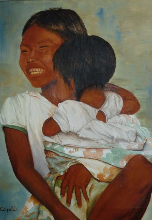 Pintura titulada "Jeune fille et l'en…" por Alice Capelli, Obra de arte original, Oleo