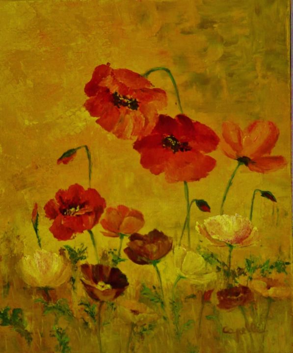 Painting titled "Coquelicots" by Alice Capelli, Original Artwork, Oil