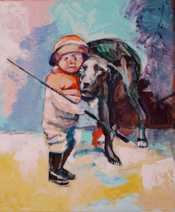 Malerei mit dem Titel "The fear" von Alice Odilon, Original-Kunstwerk, Öl