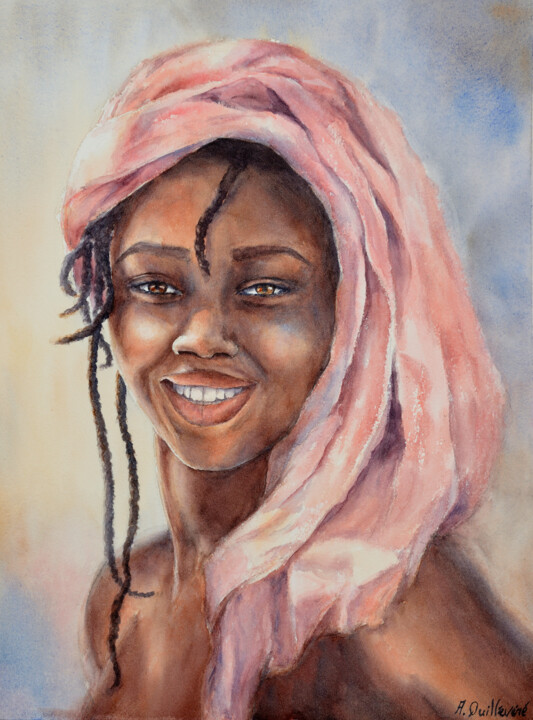 Pintura titulada "Sourire" por Alice Quillévéré, Obra de arte original, Acuarela