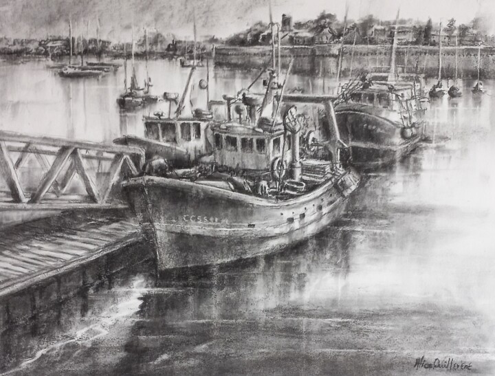 Drawing titled "Concarneau, port de…" by Alice Quillévéré, Original Artwork, Charcoal
