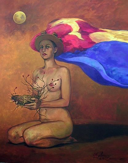 Painting titled "Habanera con velo." by Alicia De La Campa, Original Artwork, Oil