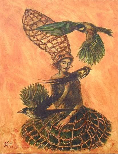 Painting titled "Los pájaros de la m…" by Alicia De La Campa, Original Artwork, Oil