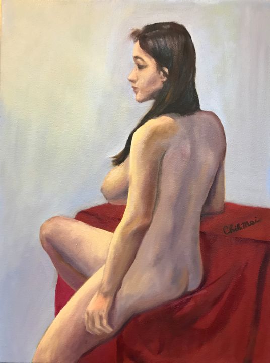 Painting titled "thinking-about-the-…" by Chih-Mei Chiu, Original Artwork, Oil