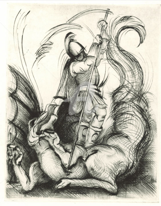 Incisioni, stampe intitolato "Saint George and th…" da Alice Lenaz, Opera d'arte originale, incisione