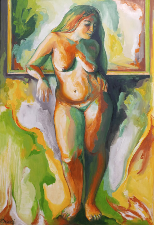 Картина под названием "Placer en la ventan…" - Alicia Besada, Подлинное произведение искусства, Масло