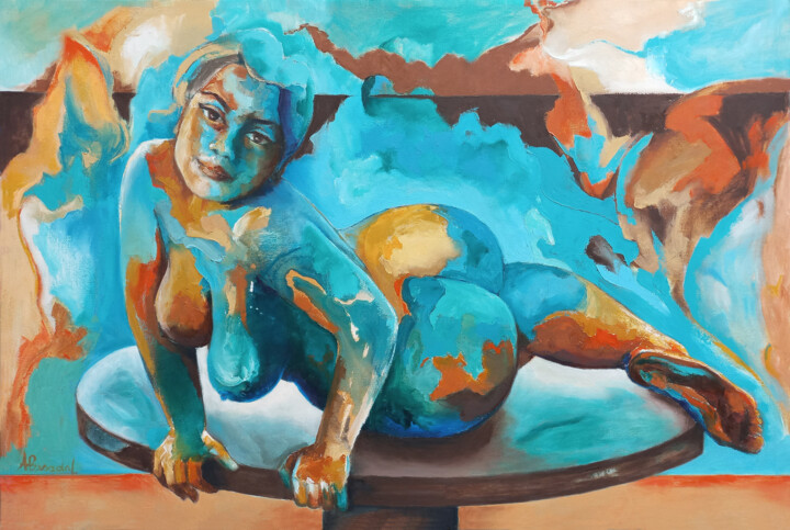 Картина под названием "Envuelta en turques…" - Alicia Besada, Подлинное произведение искусства, Масло