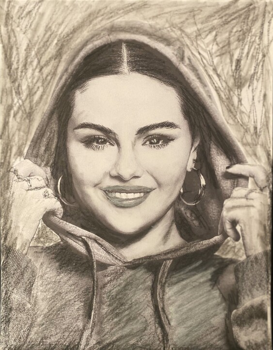 Zeichnungen mit dem Titel "Selena Gomez" von Alicia Lopez, Original-Kunstwerk, Graphit