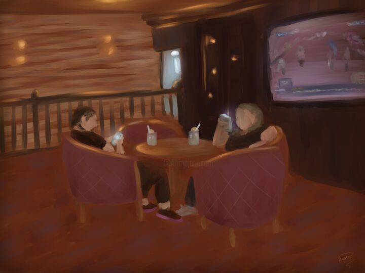 Digital Arts titled "At the restaurant i…" by Alicia Vermant Nesztler, Original Artwork, Digital Painting