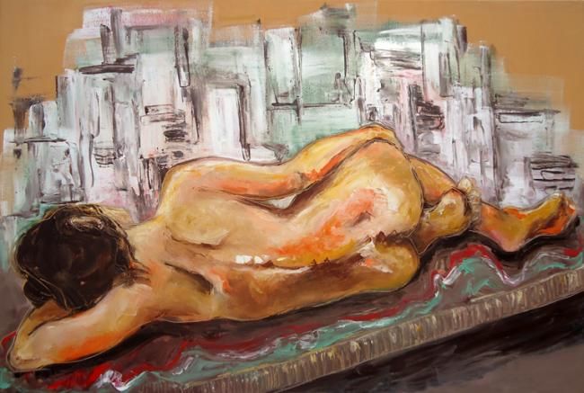 "Ciudad solo mía" - Painting, 120x80 cm ©2012 by Alicia Besada -
Nude, nude urban woman