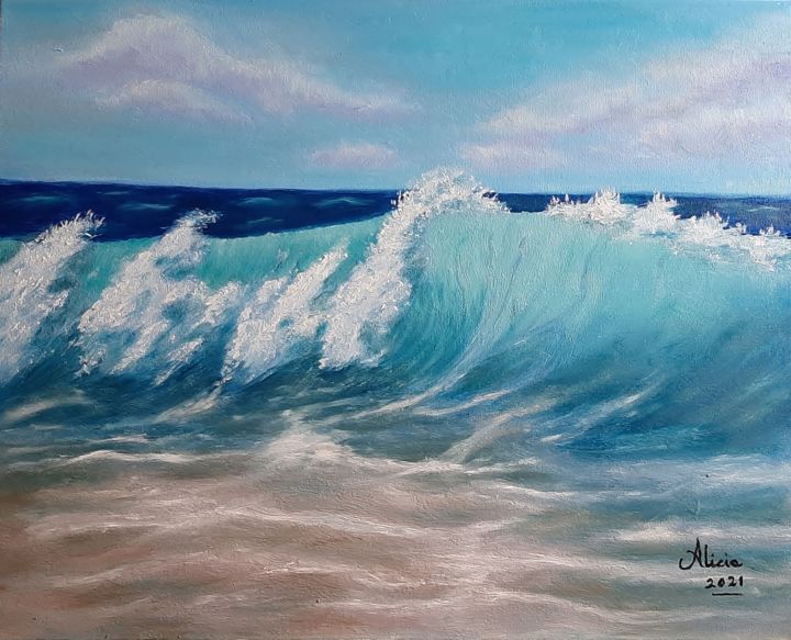 Pintura titulada "La gran ola" por Alicia, Obra de arte original, Oleo