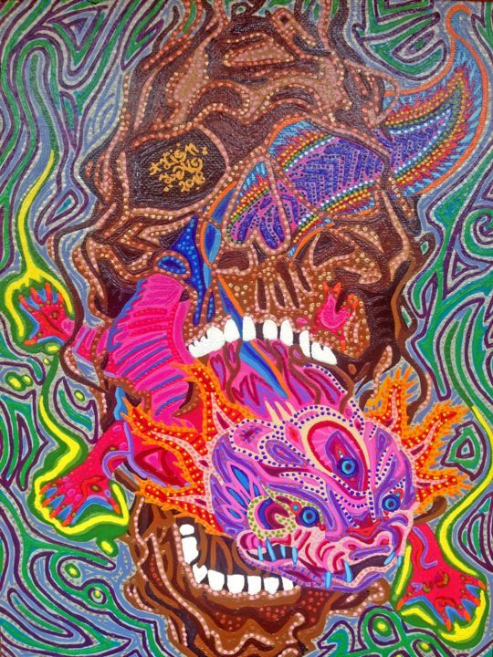 Painting titled "Astral Warrior" by Alien Love Art, Original Artwork, Acrylic