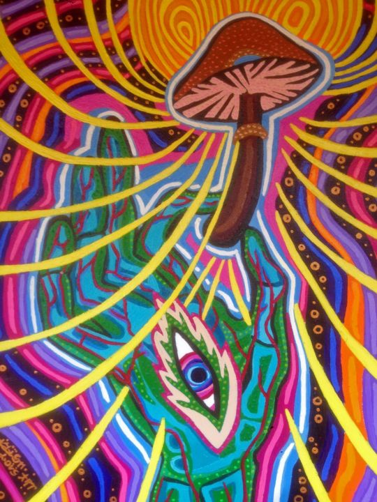 Painting titled "Mushroom Sutra" by Alien Love Art, Original Artwork, Acrylic