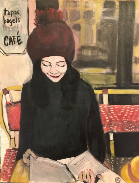 Картина под названием "Un café en terrasse…" - Aliénor De Cellès, Подлинное произведение искусства, Масло Установлен на Дере…