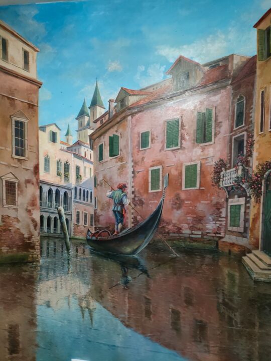 Painting titled "Wenezia Gondolier" by Aliko Jojua, Original Artwork, Oil