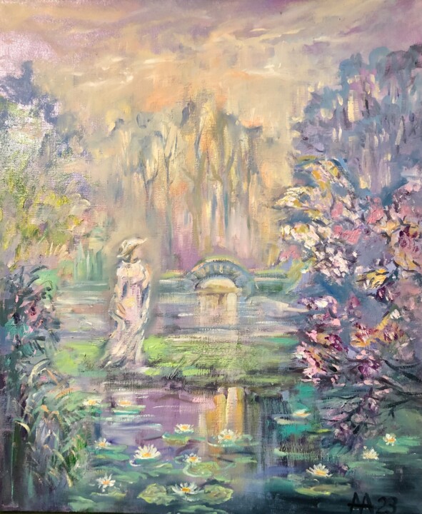 Картина под названием "Прогулка на пруду." - Alina Asanova, Подлинное произведение искусства, Масло