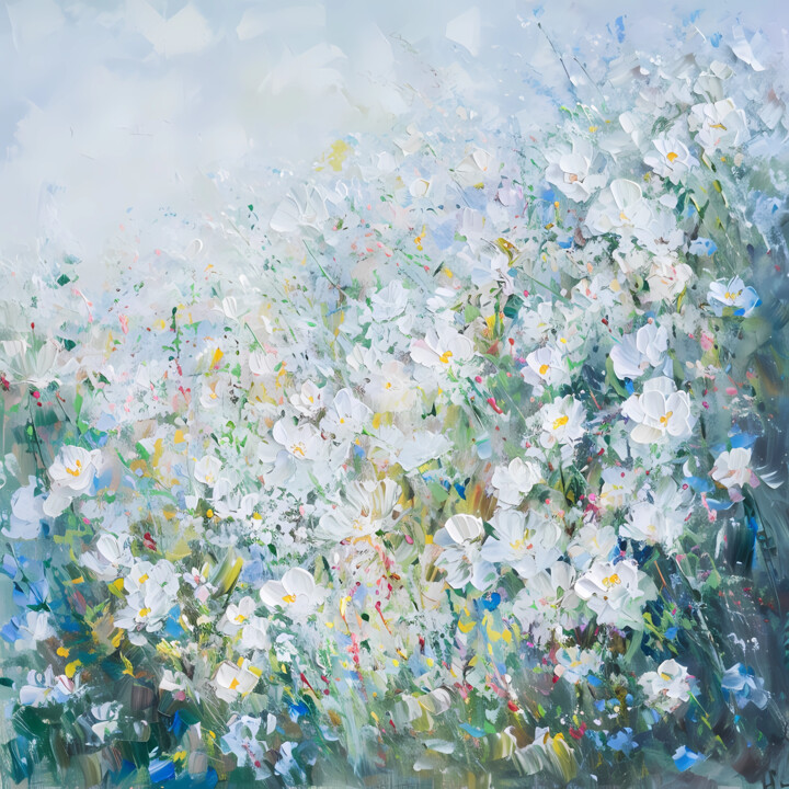 Картина под названием "Dreamy White Flower…" - Alina Chalaya, Подлинное произведение искусства, Масло