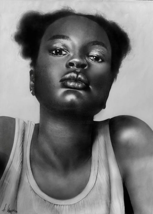 Dessin intitulée "Black Beauty" par Alina Chuprina, Œuvre d'art originale, Fusain