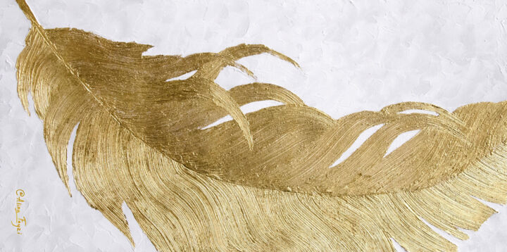 Painting titled "golden feather" by Alina Fayzi, Original Artwork, Cardboard