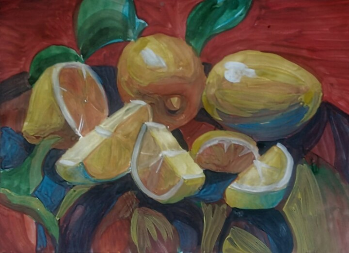 Pittura intitolato "Lemons" da Alina Gelman, Opera d'arte originale, Gouache