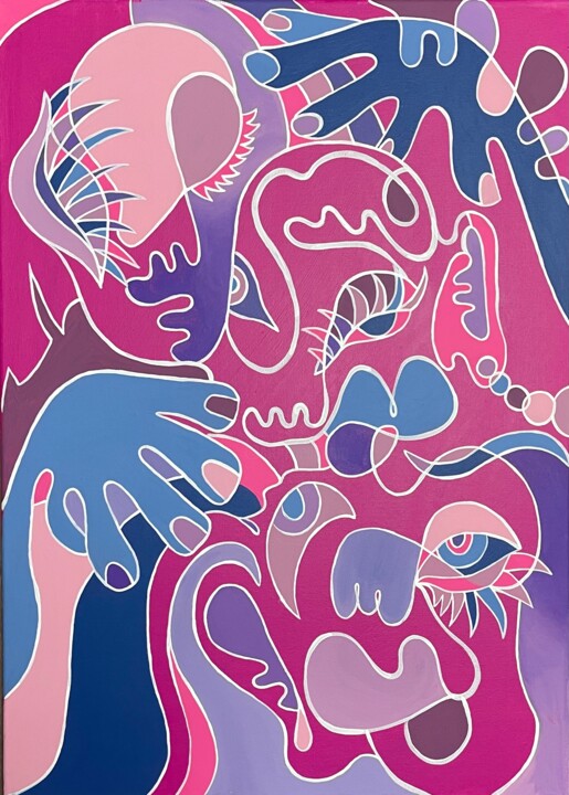 「Three figures」というタイトルの絵画 Alina Karmadanovaによって, オリジナルのアートワーク, アクリル