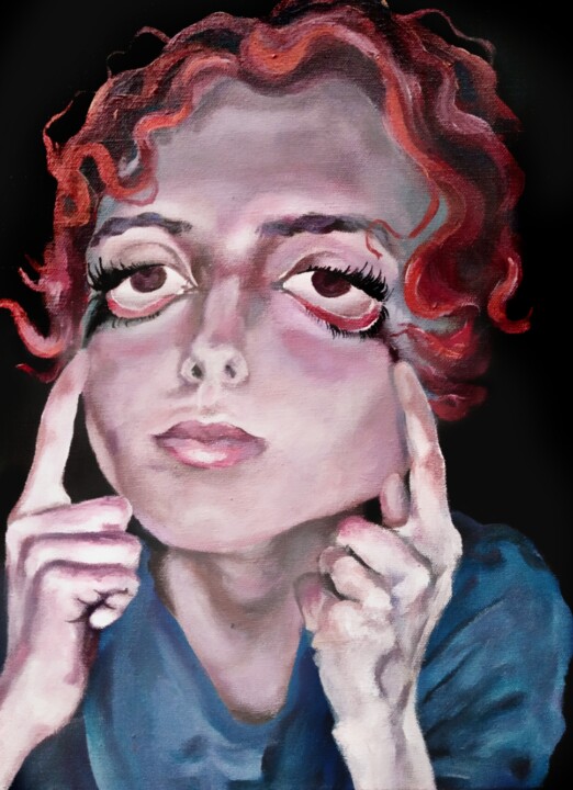 Painting titled "Anxiety" by Alina Kogtova (Os Hhe), Original Artwork, Acrylic Mounted on Wood Panel