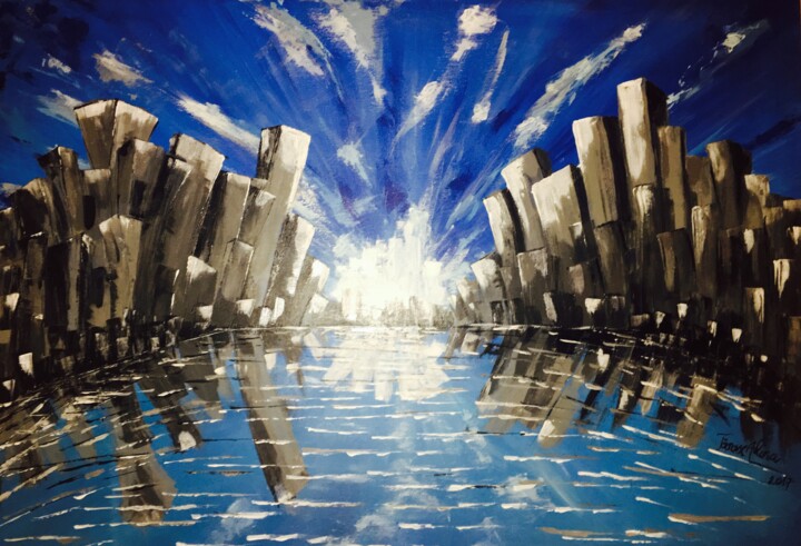 Painting titled "Skyscrapers" by Alina Lidia Tanase, Original Artwork, Acrylic Mounted on Wood Stretcher frame