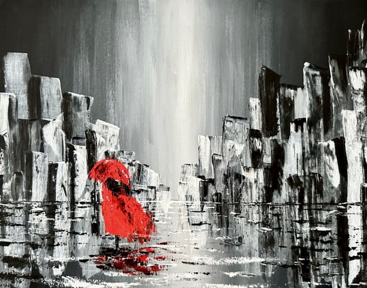 Pittura intitolato "A walk in the rain" da Alina Lidia Tanase, Opera d'arte originale, Acrilico Montato su Telaio per barell…