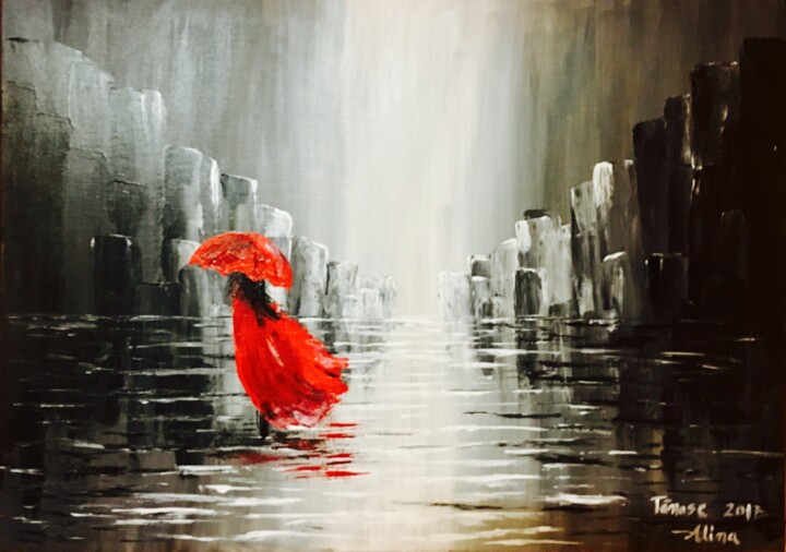 Painting titled "Lady in red" by Alina Lidia Tanase, Original Artwork, Acrylic