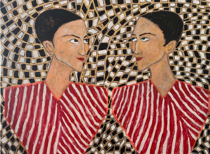 Painting titled "Alice’s friends" by Алина Лина, Original Artwork, Acrylic Mounted on Wood Stretcher frame