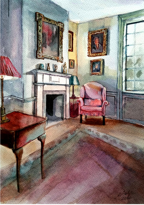 Painting titled "Pink armchair" by Alina Matykiewicz, Original Artwork, Watercolor