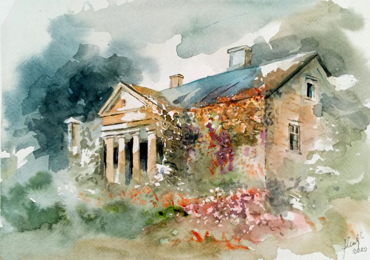 Painting titled "Old mansion" by Alina Matykiewicz, Original Artwork, Watercolor