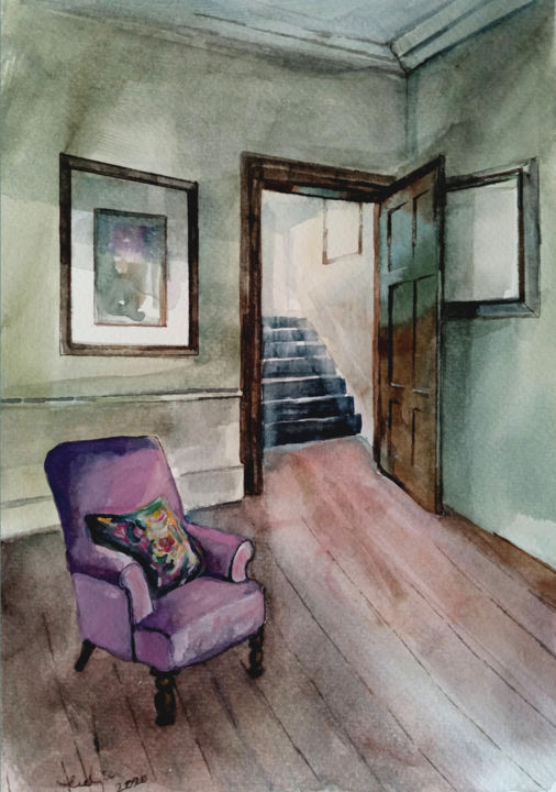 Painting titled "Armchair in the room" by Alina Matykiewicz, Original Artwork, Watercolor
