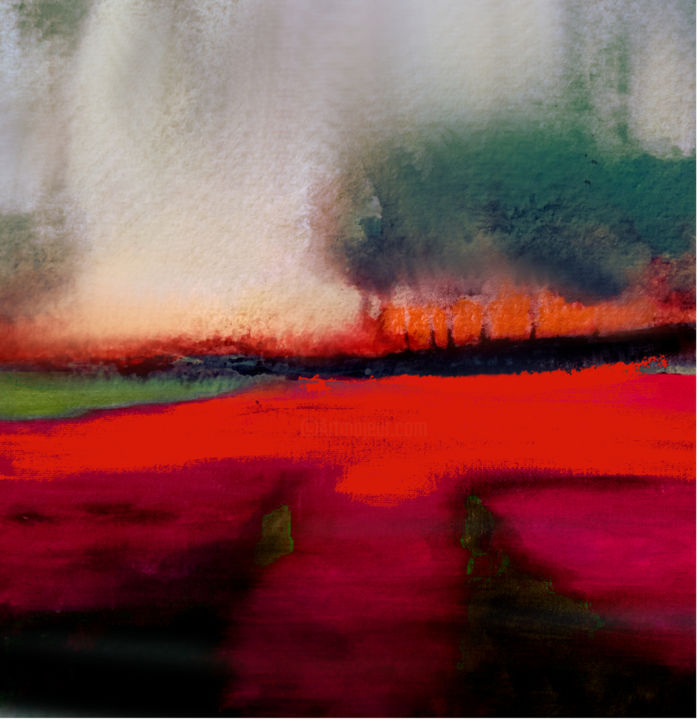 Digital Arts titled "Red meadow" by Alina Matykiewicz, Original Artwork, Watercolor