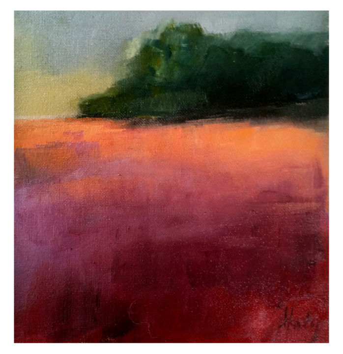 Painting titled "Orange meadow" by Alina Matykiewicz, Original Artwork, Oil