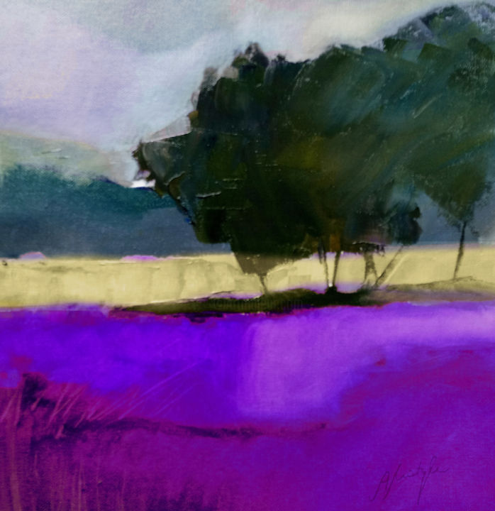 Artes digitais intitulada "Purple landscape" por Alina Matykiewicz, Obras de arte originais, Óleo