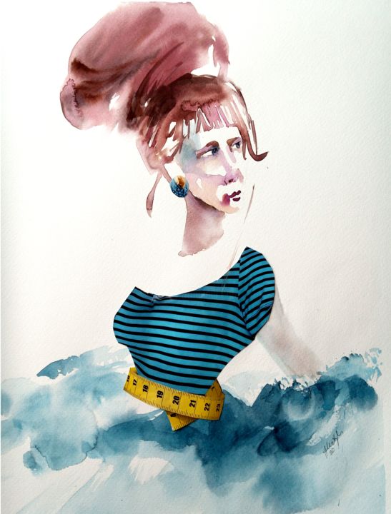 Schilderij getiteld "Miss fashion" door Alina Matykiewicz, Origineel Kunstwerk, Aquarel