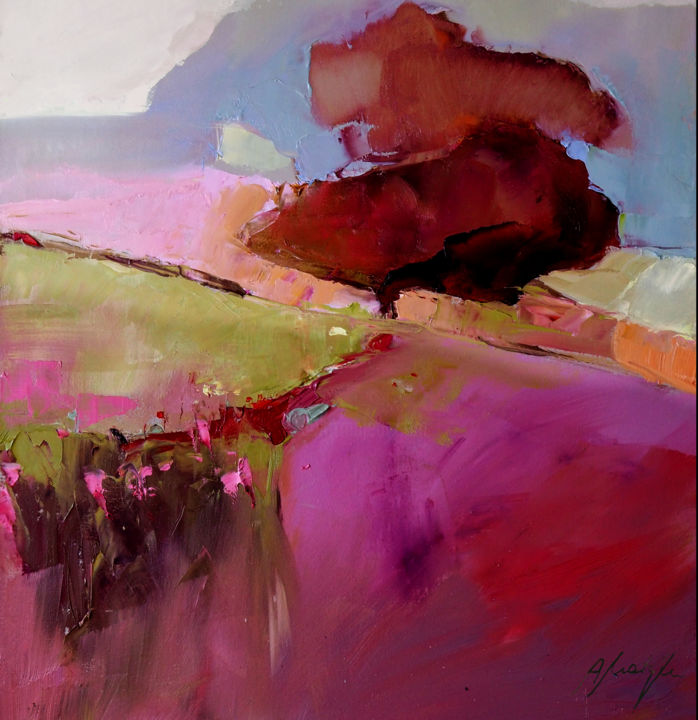 Digital Arts titled "Pink and rose meadow" by Alina Matykiewicz, Original Artwork, Digital Painting