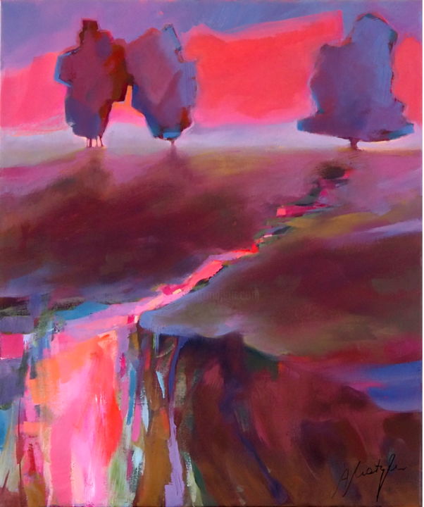 Картина под названием "Red clouds" - Alina Matykiewicz, Подлинное произведение искусства, Масло