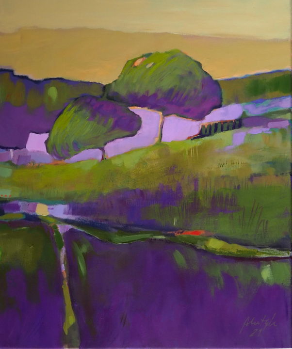 Malarstwo zatytułowany „Olive and purple” autorstwa Alina Matykiewicz, Oryginalna praca, Akryl