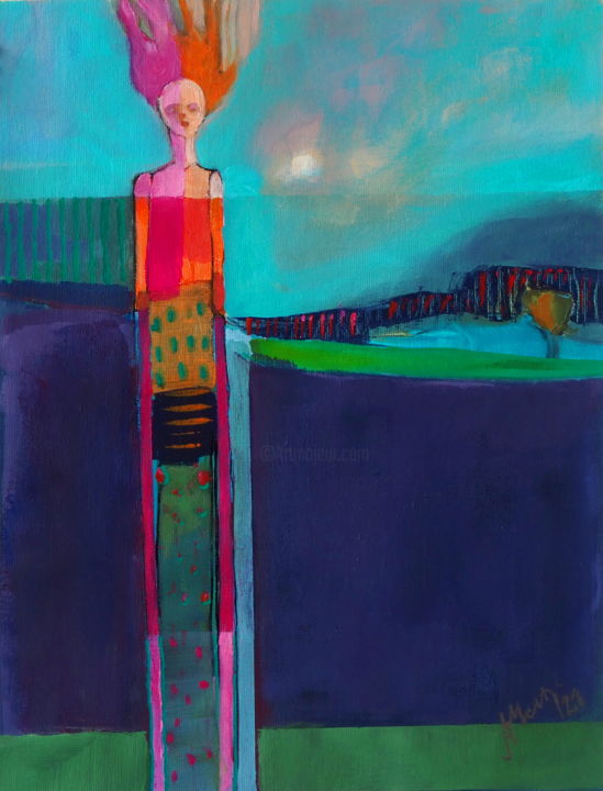 Peinture intitulée "Woman in the garden" par Alina Matykiewicz, Œuvre d'art originale, Acrylique