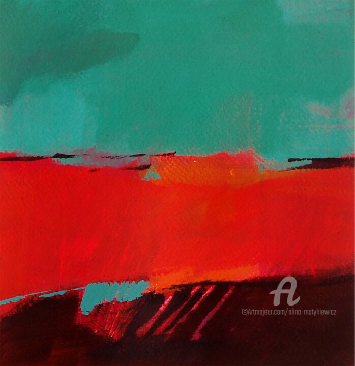 Картина под названием "Landscape with oran…" - Alina Matykiewicz, Подлинное произведение искусства, Акрил