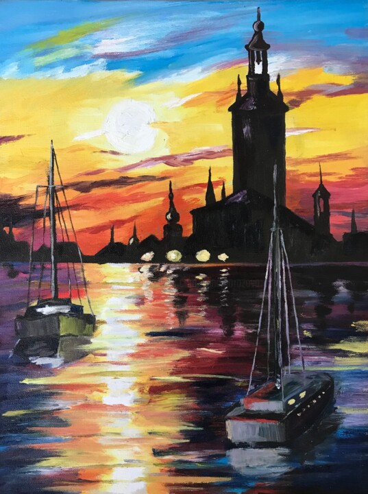 Painting titled "The sunset is in Is…" by Alina Morozova, Original Artwork, Oil