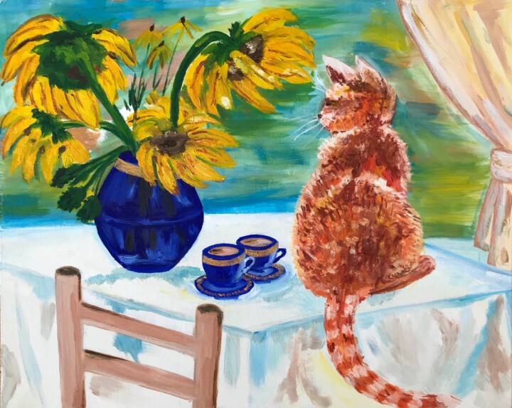 Painting titled "The cat is meow" by Alina Morozova, Original Artwork, Oil