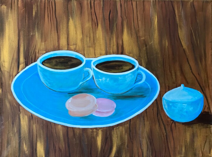 Malerei mit dem Titel "Cups of coffee" von Alina Morozova, Original-Kunstwerk, Öl