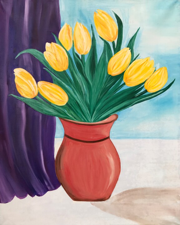 Malerei mit dem Titel "Yellow tulips" von Alina Morozova, Original-Kunstwerk, Öl