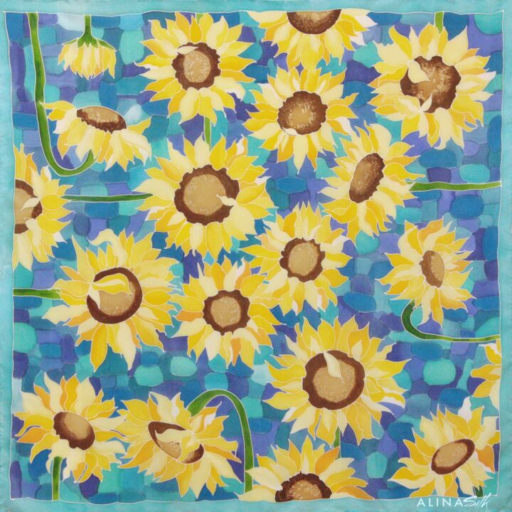 Arte têxtil intitulada "Sunflowers" por Alina Moshnina, Obras de arte originais, Acrílico