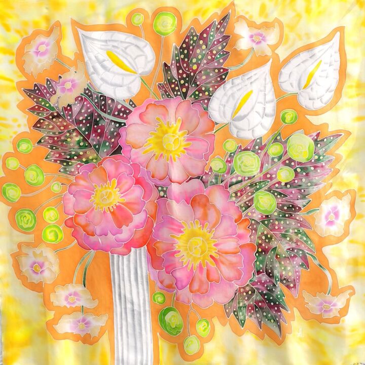 Textile Art titled "Peony bouquet (silk…" by Alina Moshnina, Original Artwork, Fabric