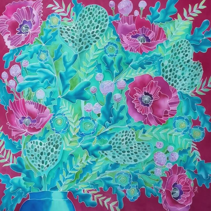 Arte têxtil intitulada "Turquoise bouquet" por Alina Moshnina, Obras de arte originais, Tecido