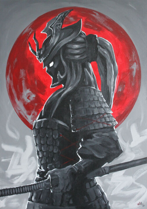 Painting titled "Samurai (Самурай)" by Alina Nikitina, Original Artwork, Acrylic Mounted on Wood Stretcher frame